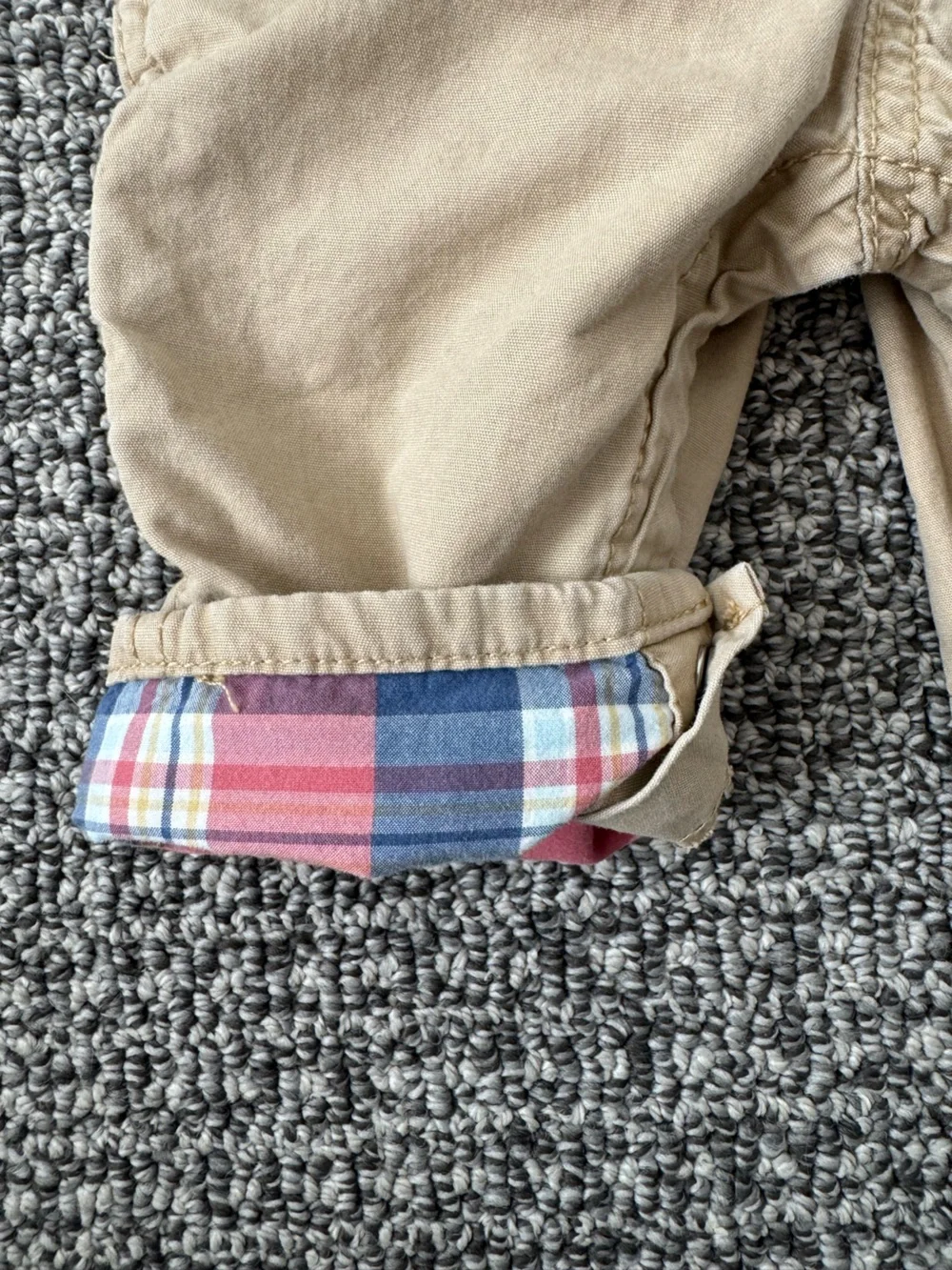 OshKosh B'gosh Khaki Baby Overalls with Plaid Lining